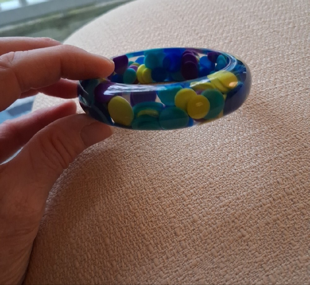 Sobral Blue, Purple & Yellow Resin Bangle Bracelet - Picture 13 of 16